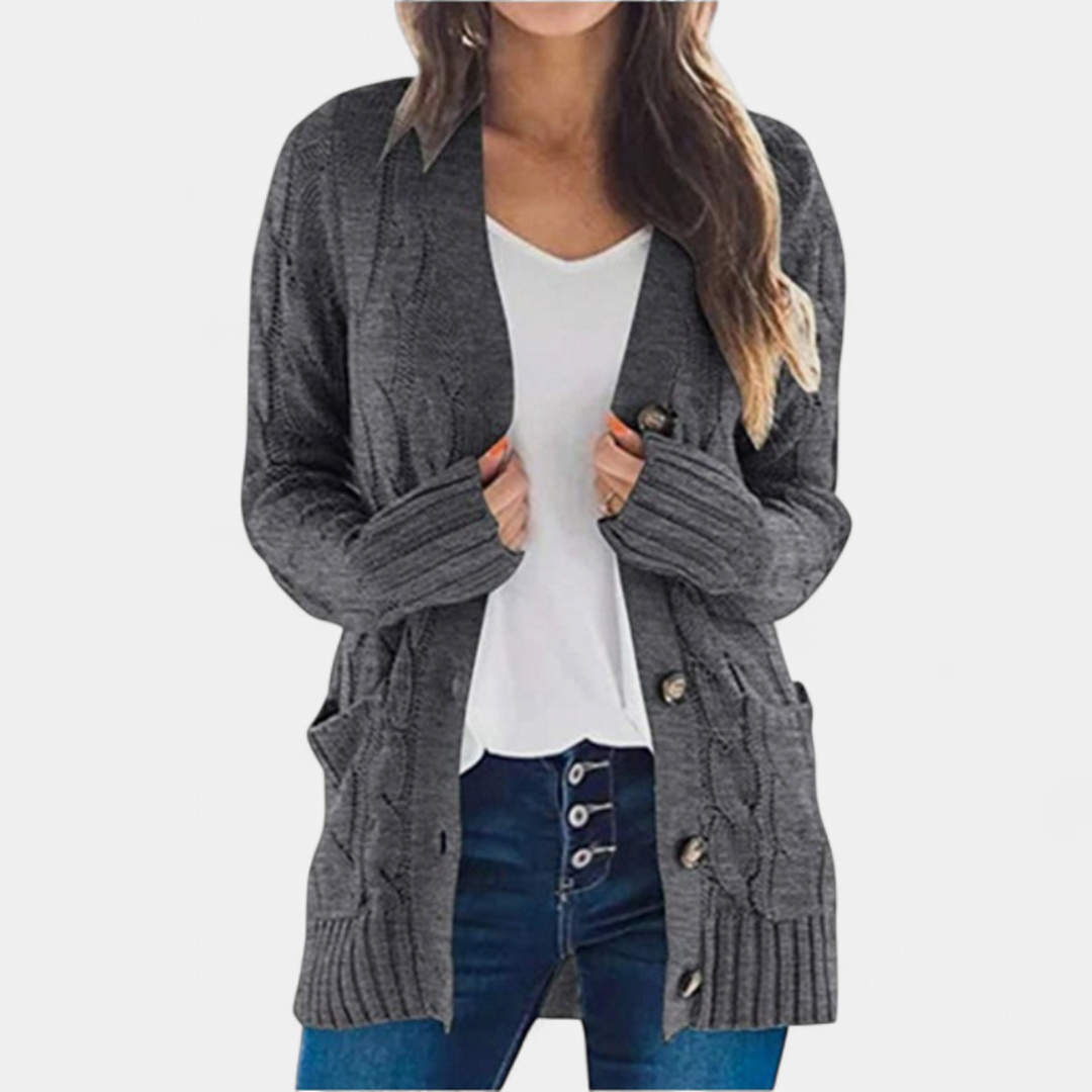 Vest Dames Grofgebreid – Oversized Kabelgebreide Cardigan met Knopen