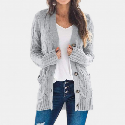 ANIKA | Women's Oversized Cable Knit Button Cardigan Sweater