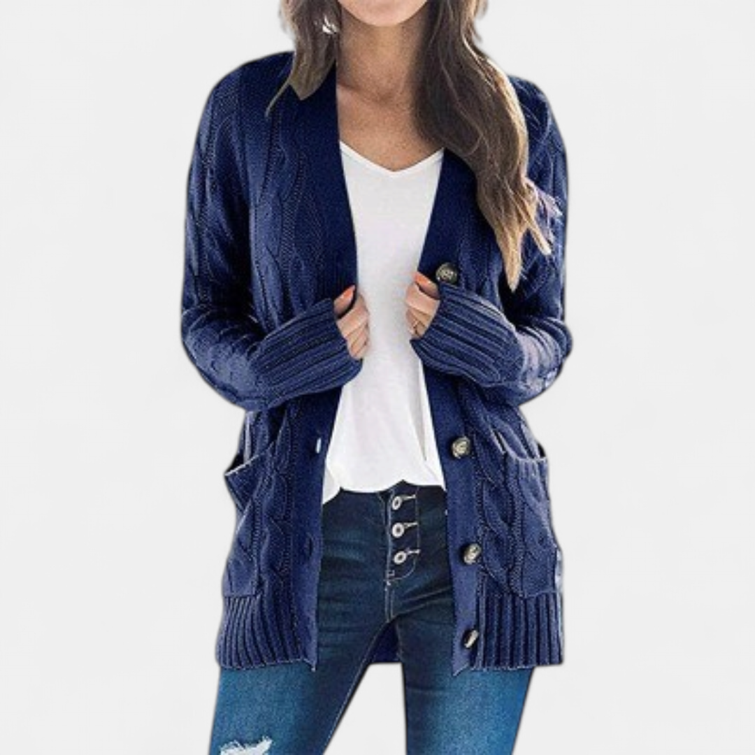 Vest Dames Grofgebreid – Oversized Kabelgebreide Cardigan met Knopen