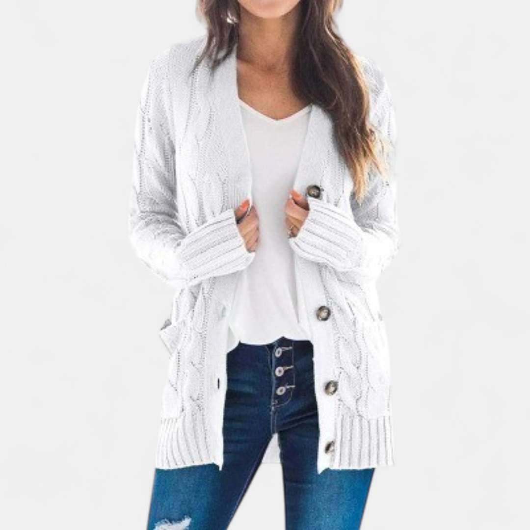 Vest Dames Grofgebreid – Oversized Kabelgebreide Cardigan met Knopen