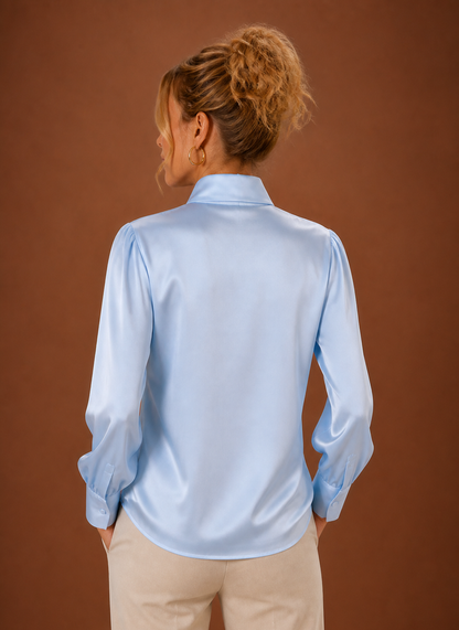Blouse dames satijnlook met strik – afbeelding 8