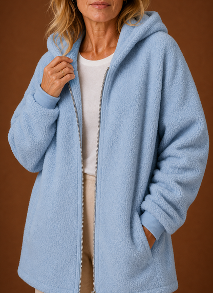 Lange fleece jas dames met capuchon – afbeelding 12