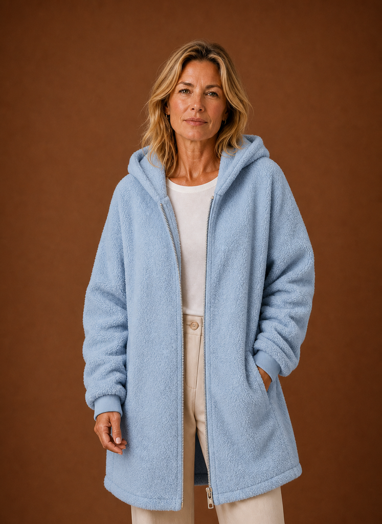 Lange fleece jas dames met capuchon – afbeelding 9