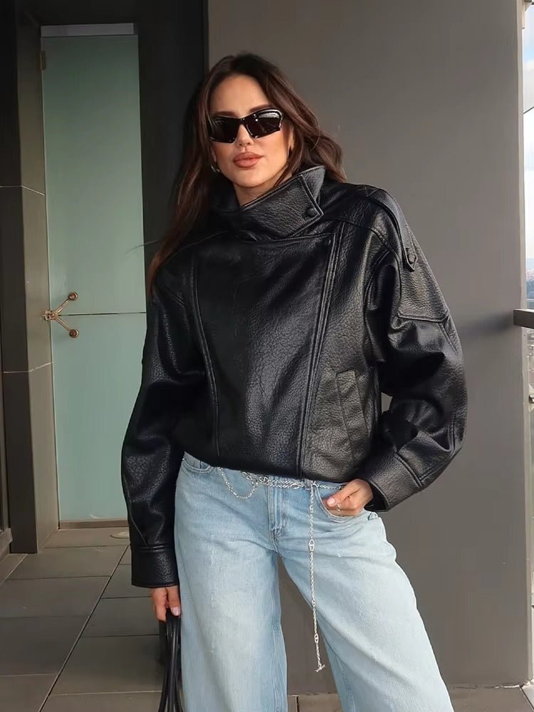 Leren Jas Dames – Asymmetrische Biker Jas met Rits