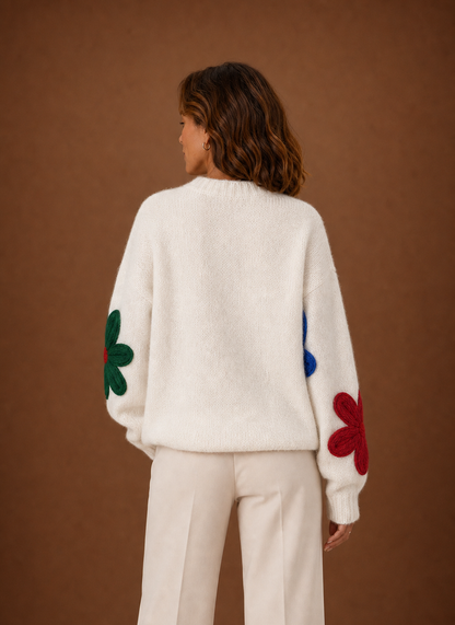 Oversized gebreide trui dames met bloemmotief – afbeelding 3