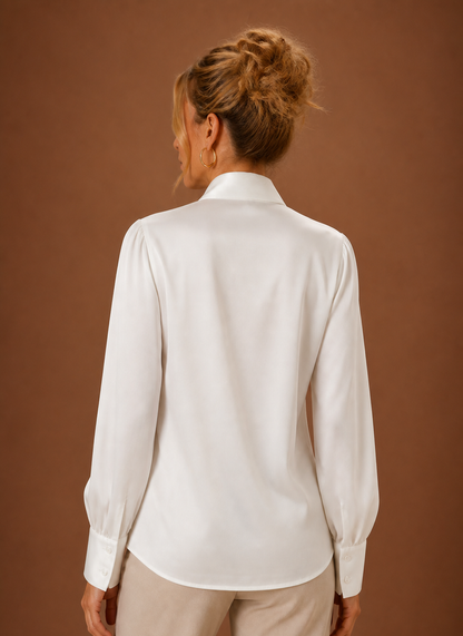 Blouse dames satijnlook met strik – afbeelding 4