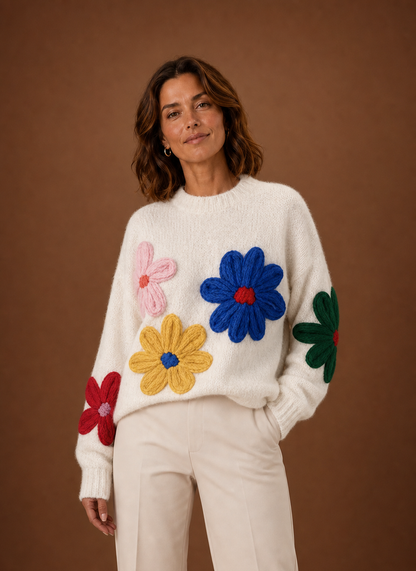 Oversized gebreide trui dames met bloemmotief