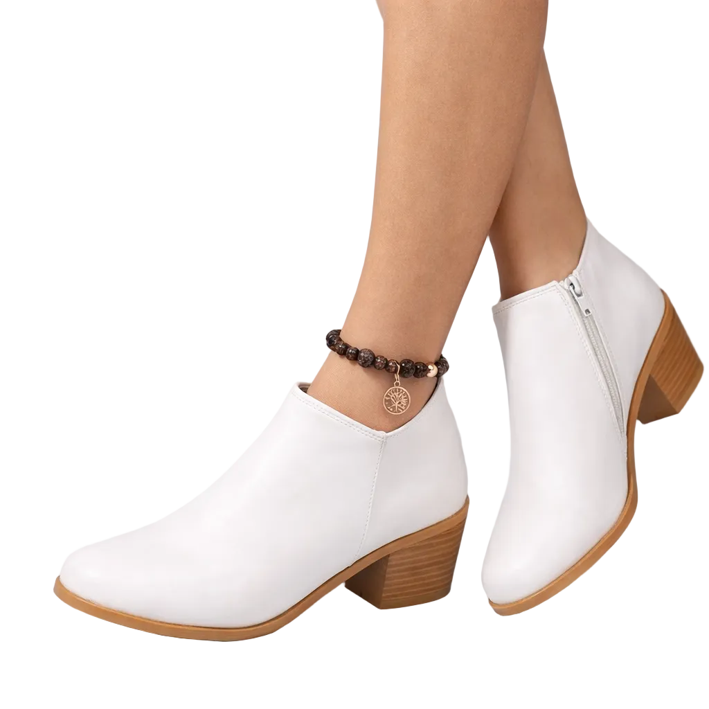 Women's Ankle Boots with Block Heel and Side Zip