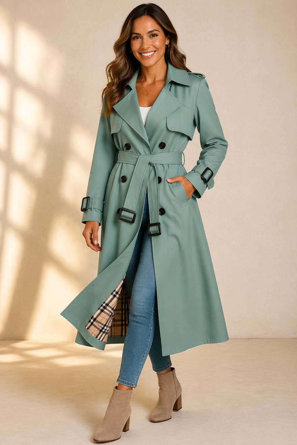 Trenchcoat Dames – Dubbele Rij Knopen met Riem