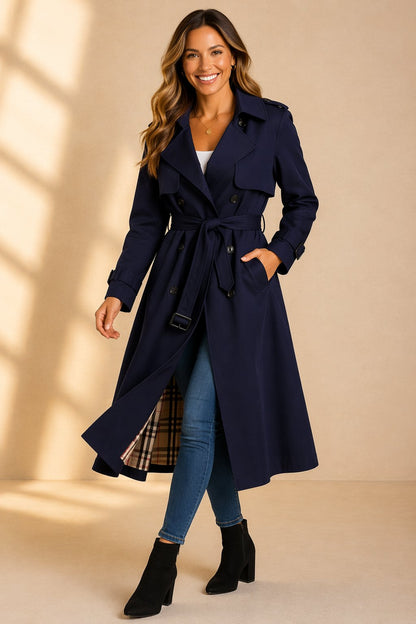 Women's Double-Breasted Trench Coat – Belted Long Overcoat