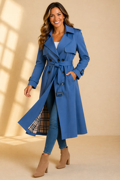 Women's Double-Breasted Trench Coat – Belted Long Overcoat