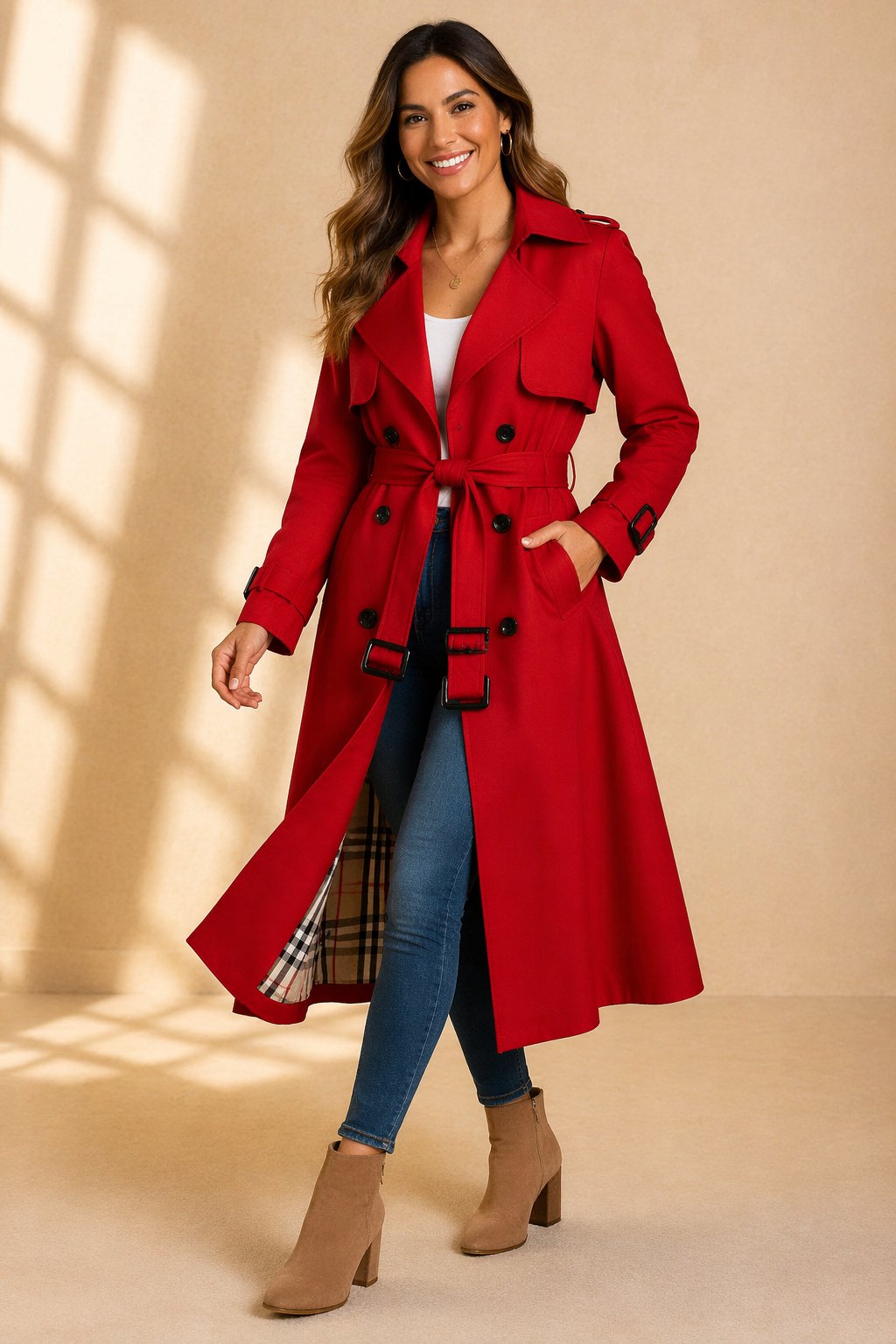 Trenchcoat Dames – Dubbele Rij Knopen met Riem